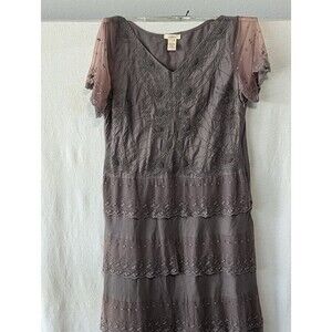Sundance Embroidered Gray Linen/Cotton Long/Maxi Dress Women's Size 8